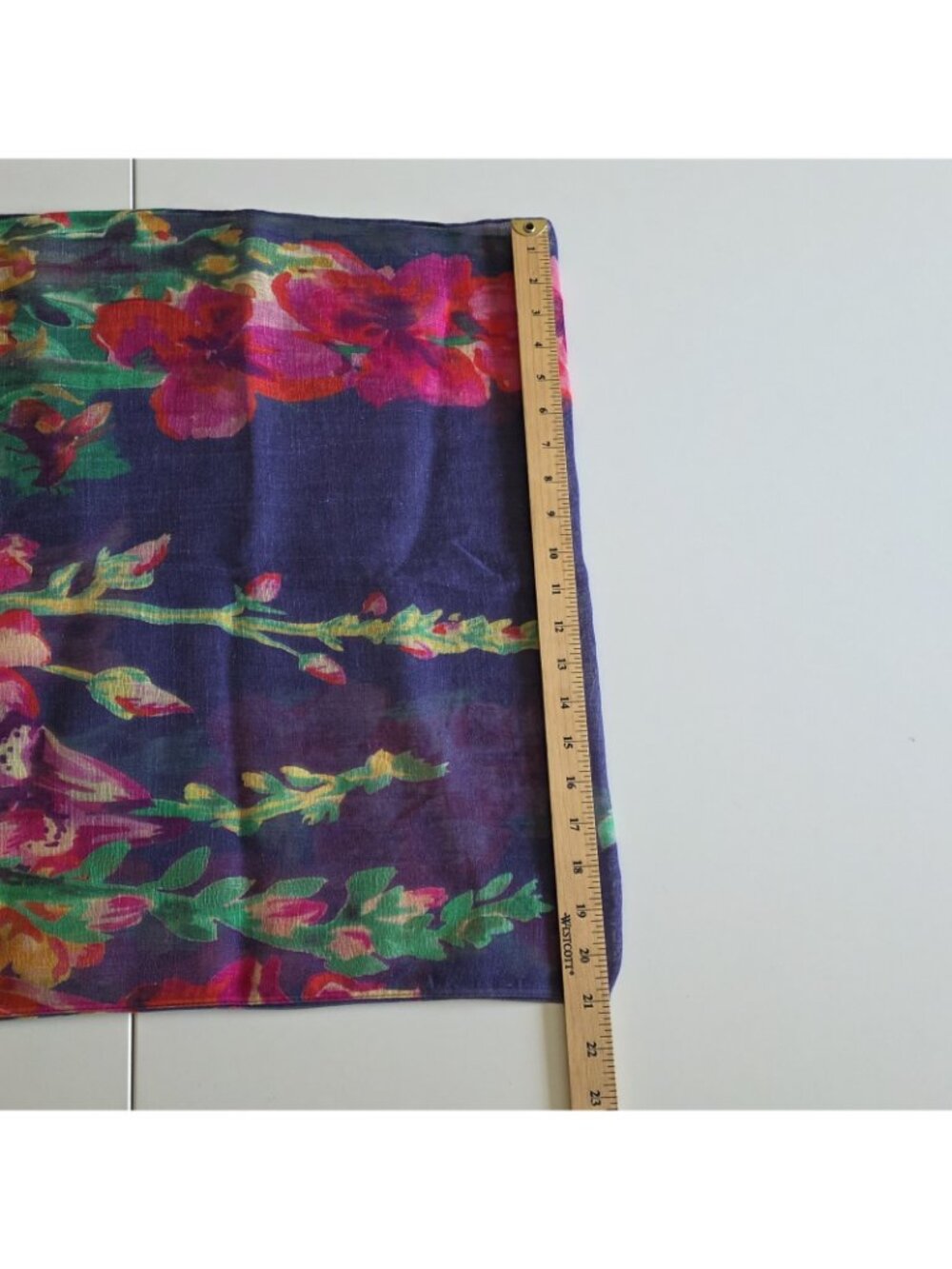 Powder UK 100% Linen Floral Scarf Wrap Purple Pink Watercolor Botanical Fringe - Picture 6 of 14